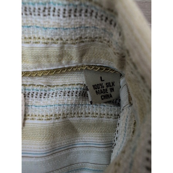 Tommy Bahama Shirt Mens Size Large‎ Silk Green Textured Striped Short Sleeve - Picture 7 of 7